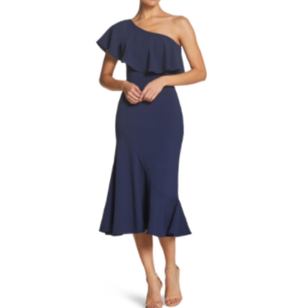 NWT Dress the Population Blue Raquel Trumpet Dress - Size S